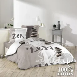 Douceur D'Intérieur Housse de couette 240x220 + 2 taies Galets Zen coton 42 fils* Housse De Couette
