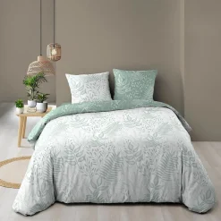 Housse de couette 260x240 + 2 taies CASSIA sauge 100% coton>Douceur D'Intérieur Outlet
