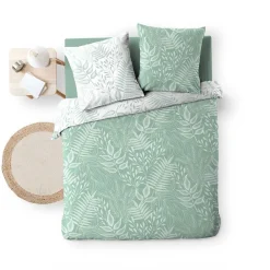 Housse de couette 260x240 + 2 taies CASSIA sauge 100% coton>Douceur D'Intérieur Outlet
