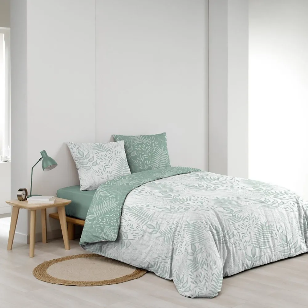 Housse de couette 260x240 + 2 taies CASSIA sauge 100% coton>Douceur D'Intérieur Outlet
