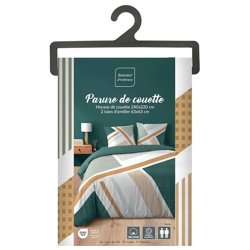 Housse de couette 240x220 + 2 taies ZEPHYR 100% coton>Douceur D'Intérieur Outlet
