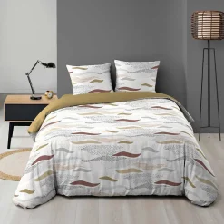 Housse de couette 240x220 + 2 taies imprimées VAGUES>Douceur D'Intérieur Discount