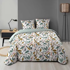 Douceur D'Intérieur Housse de couette 240x220 + 2 taies imprimées feuillages* Housse De Couette