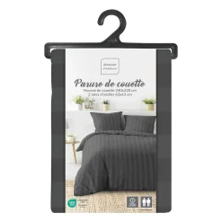 Douceur D'Intérieur Housse de couette 240x220 + 2 taies Cléo Anthracite microfibre* Housse De Couette