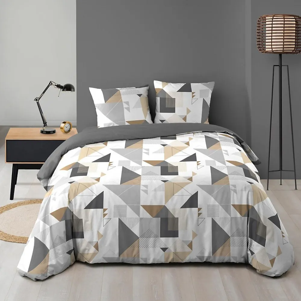 Housse de couette 240x220 + 2 taies TRIGONE microfibre>Douceur D'Intérieur Discount