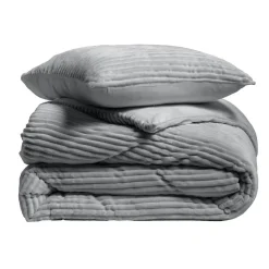 Housse de couette 240x220 + 2 taies anthracite finition flanelle><noscript><img width=