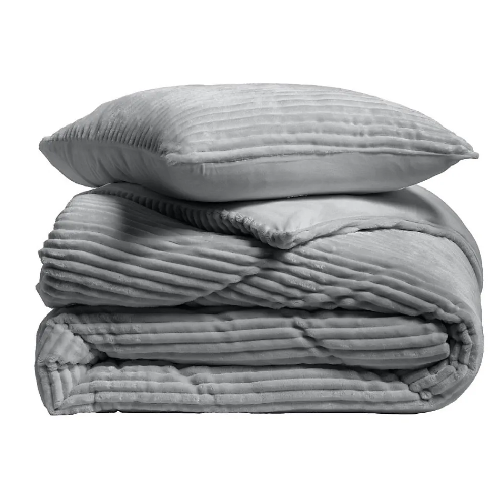 Housse de couette 240x220 + 2 taies anthracite finition flanelle>Douceur D'Intérieur New