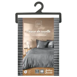 Housse de couette 240x220 + 2 taies anthracite finition flanelle><noscript><img width=