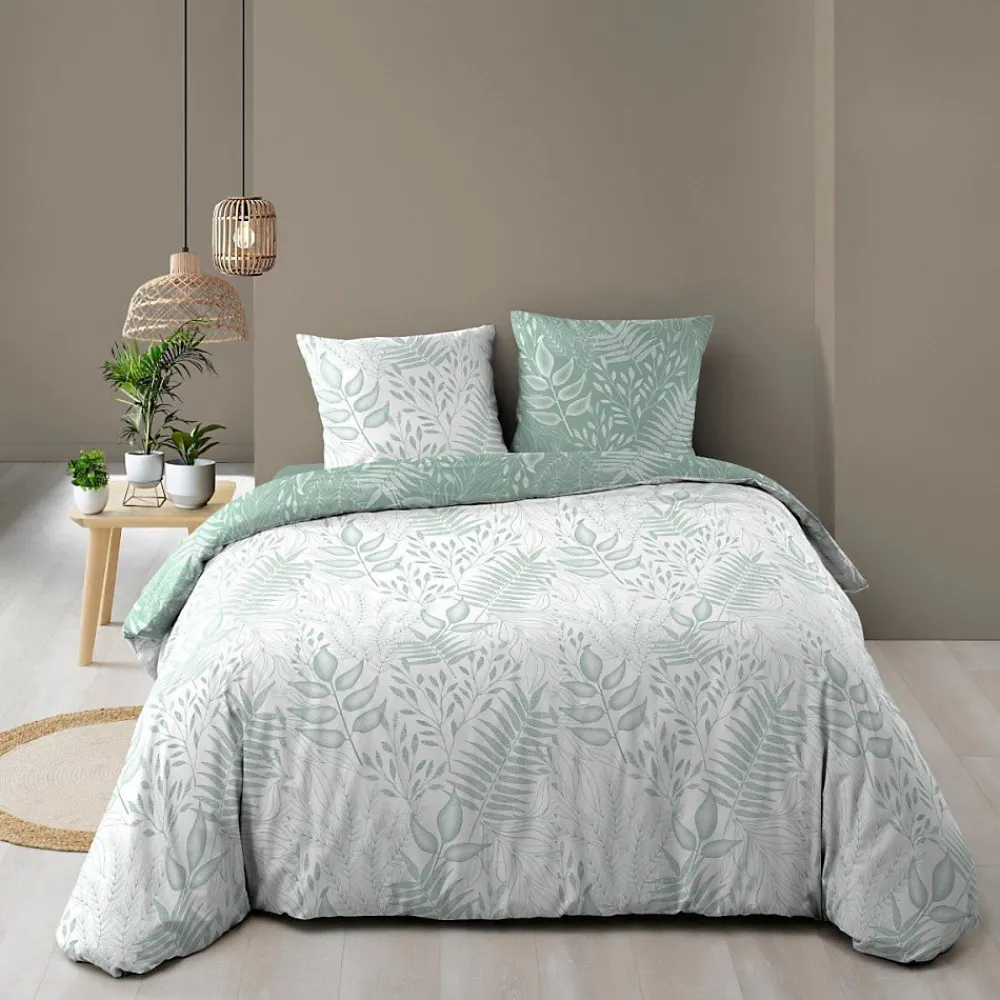 Douceur D'Intérieur Housse de couette 240x220 + 2 taies CASSIA sauge 100% coton* Housse De Couette