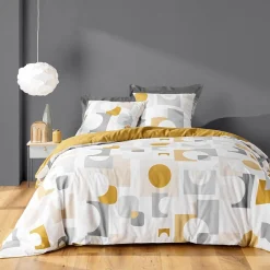 Housse de couette 240x220 + 2 taies GEOMELO ocre>Douceur D'Intérieur Clearance