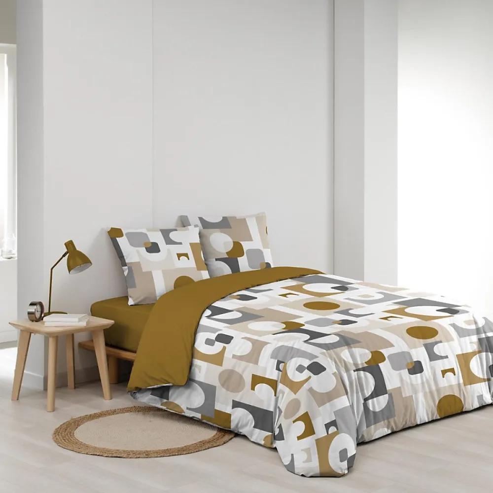 Housse de couette 240x220 + 2 taies GEOMELO ocre>Douceur D'Intérieur Clearance