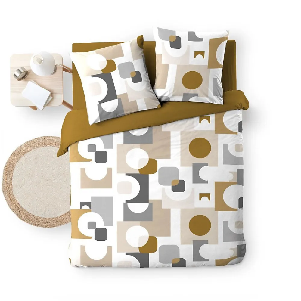 Housse de couette 240x220 + 2 taies GEOMELO ocre>Douceur D'Intérieur Clearance