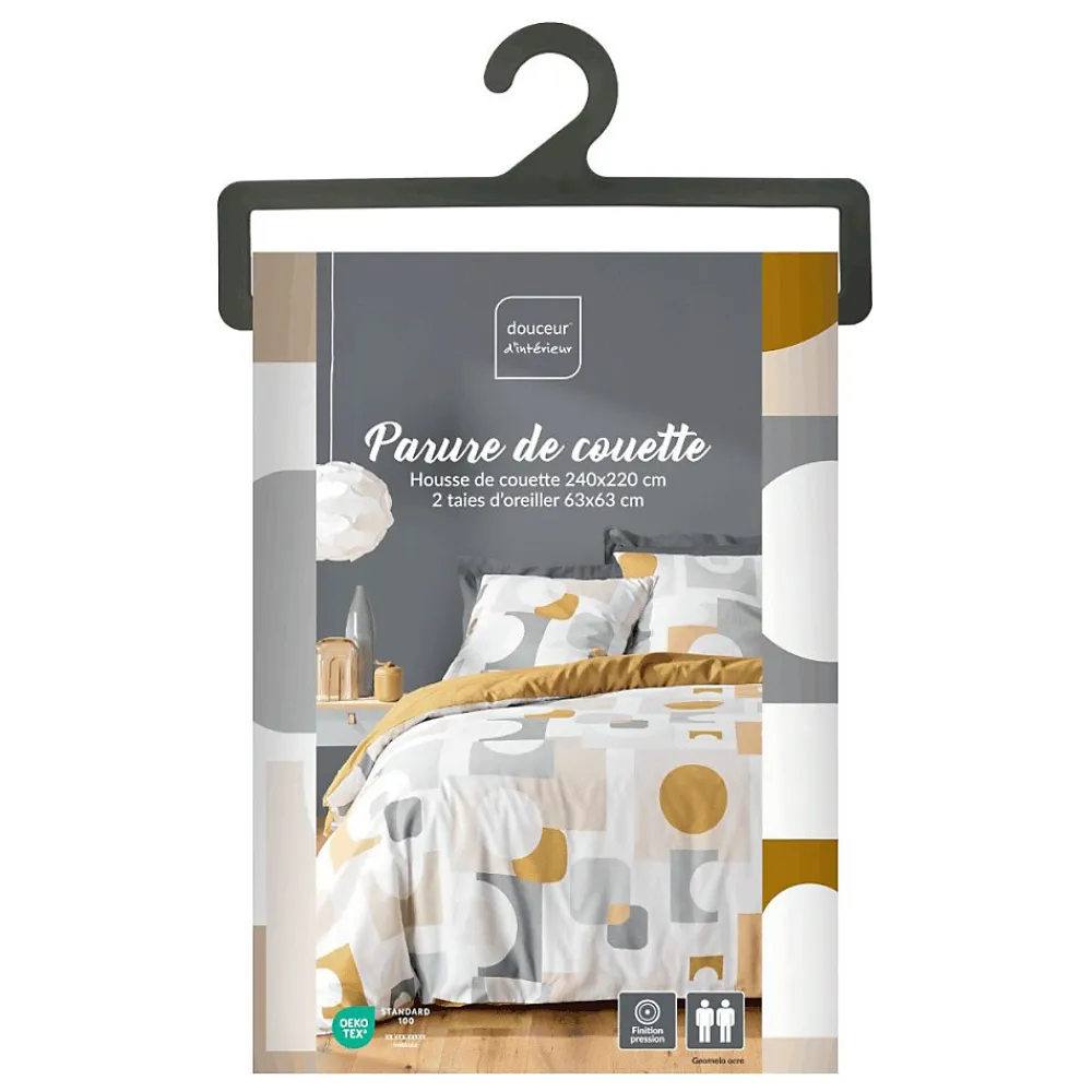 Housse de couette 240x220 + 2 taies GEOMELO ocre>Douceur D'Intérieur Clearance