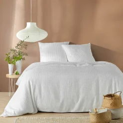 Housse de couette 240x220 cm + 2 taies Microfibre gaufrée unie blanche ABELIA>Douceur D'Intérieur Outlet