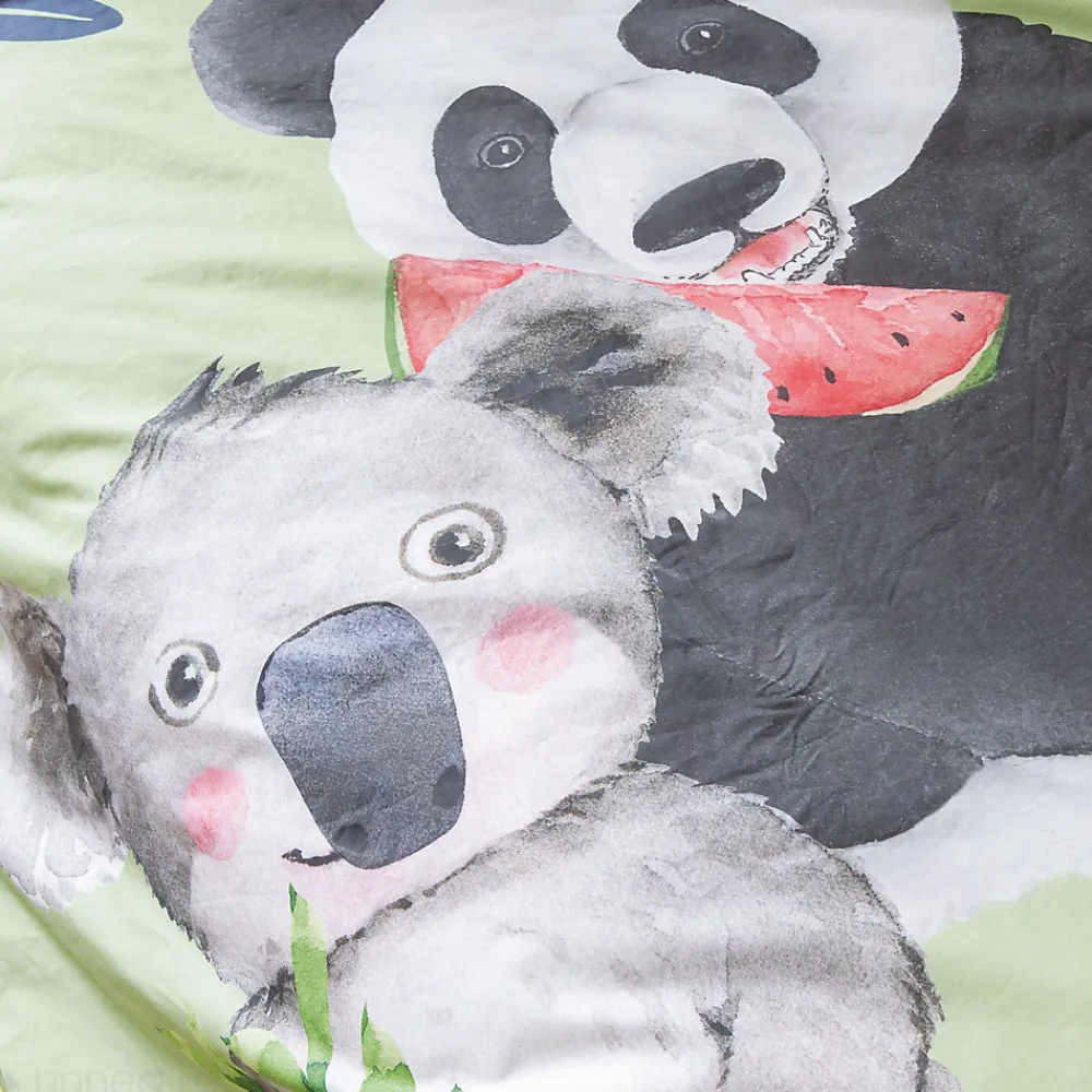 Housse de couette 140x200 cm en 100% percale de coton PANDA vert>Linnea New