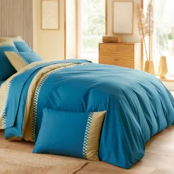 Housse de couette 200x200 cm en percale de coton LINOA bleu cobalt><noscript><img width=