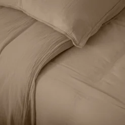 Housse de couette 260x240 cm mousseline de coton MILOS marron camel><noscript><img width=