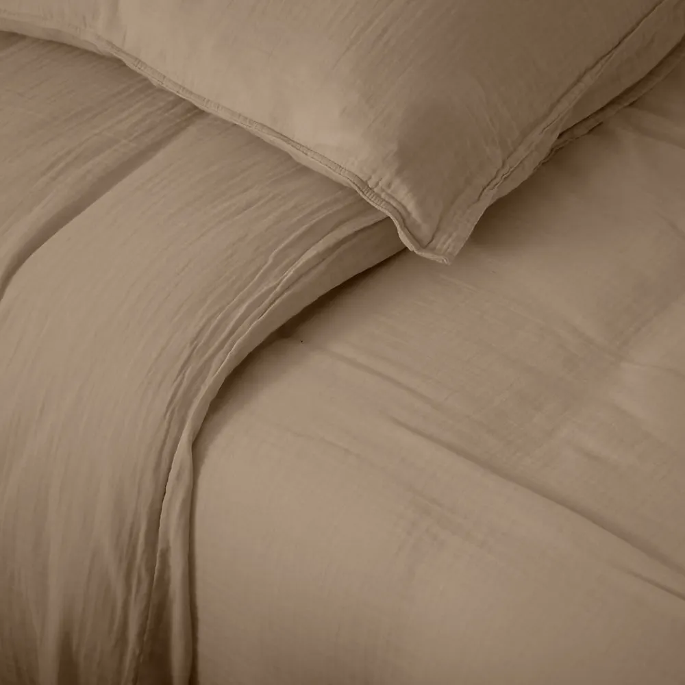 Housse de couette 260x240 cm mousseline de coton MILOS marron camel>Linnea Outlet