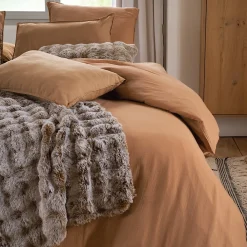 Housse de couette 240x220 cm mousseline de coton MILOS marron cognac>Linnea Outlet