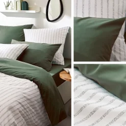 Linnea Housse de couette 140x200 cm percale coton GABY vert Kaki* Housse De Couette
