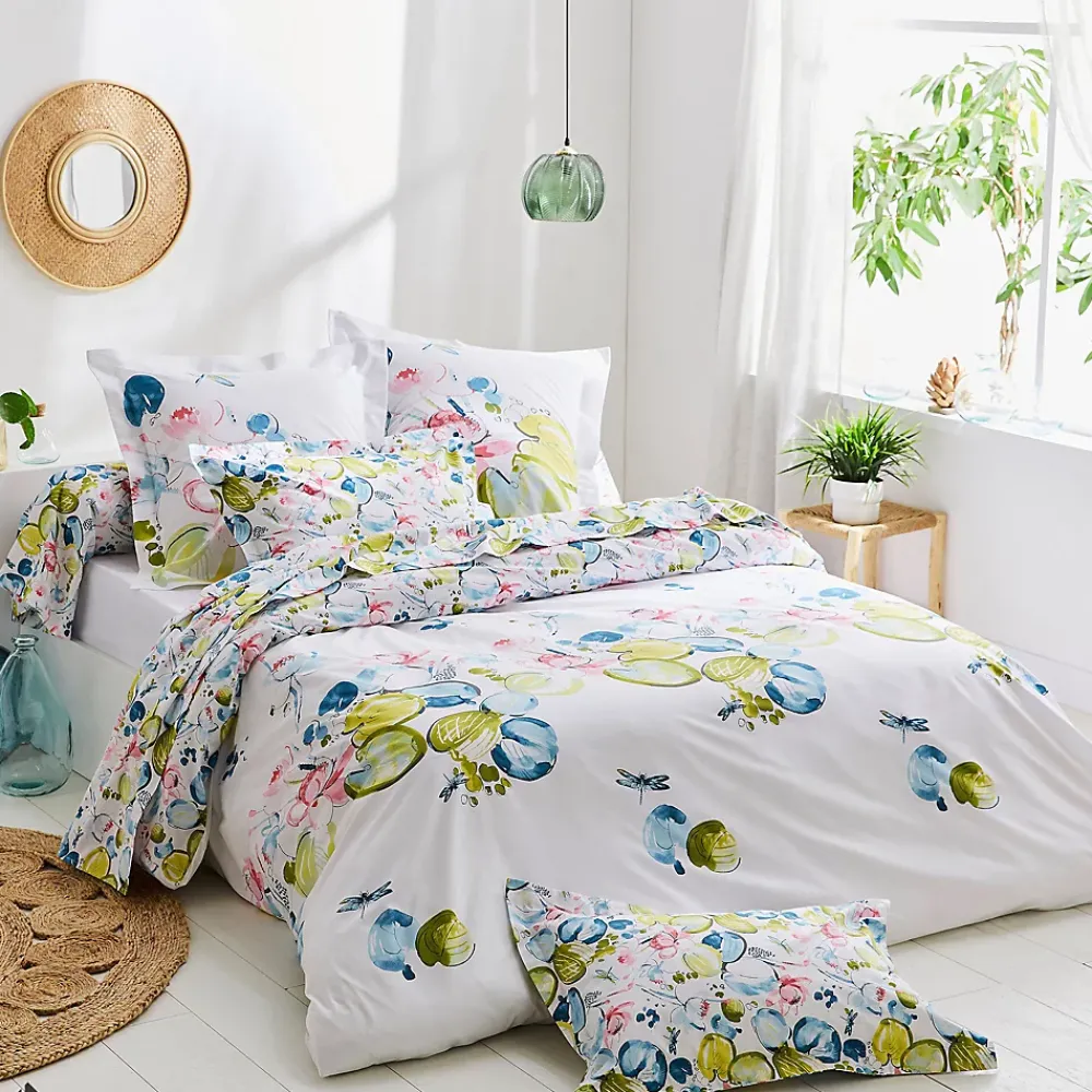Linnea Housse de couette 200x200 cm percale coton NENUPHAR aqua* Housse De Couette
