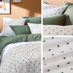 Housse de couette 240x220 cm percale coton ALEX vert Kaki><noscript><img width=