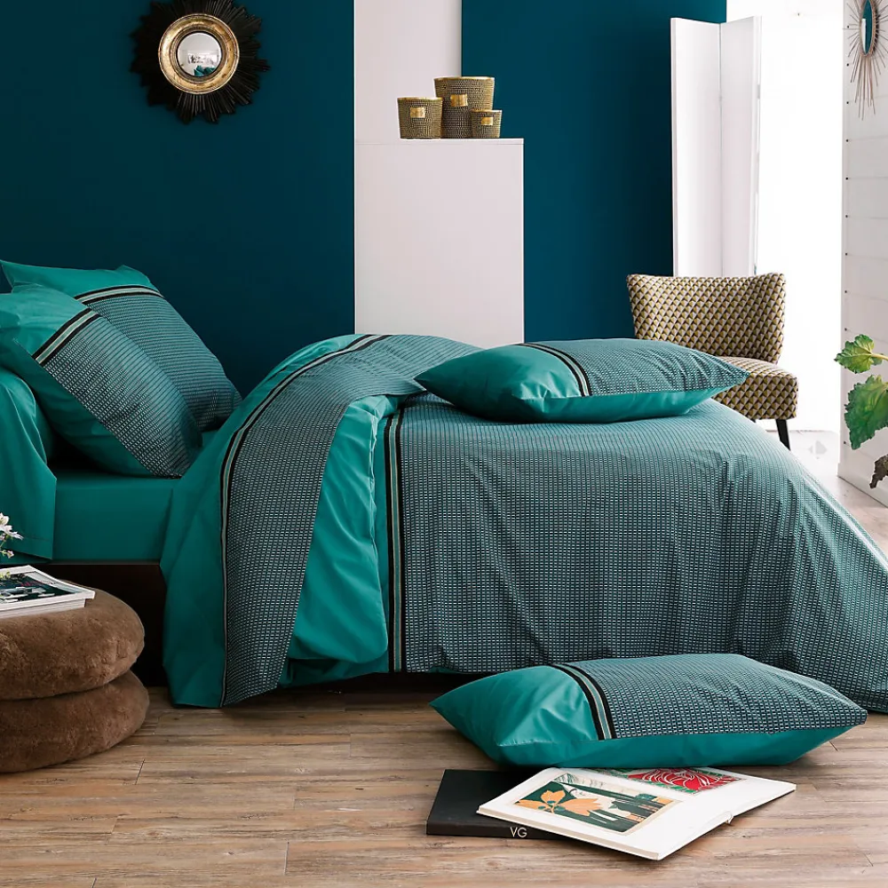 Housse de couette 260x240 cm percale de coton GUSTAV vert Emeraude>Linnea Sale