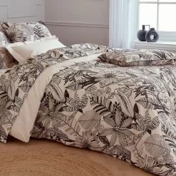 Linnea Housse de couette 300x240 cm percale de coton ALBA beige/noir* Housse De Couette
