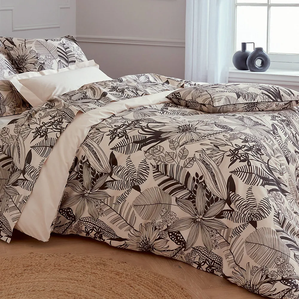 Linnea Housse de couette 300x240 cm percale de coton ALBA beige/noir* Housse De Couette