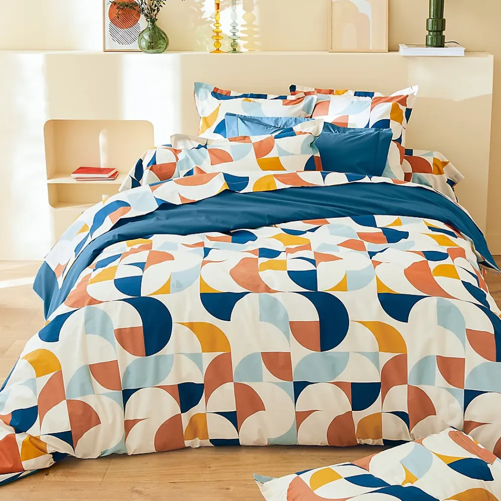 Linnea Housse de couette 260x240 cm percale de coton MODULO bleu cobalt* Housse De Couette