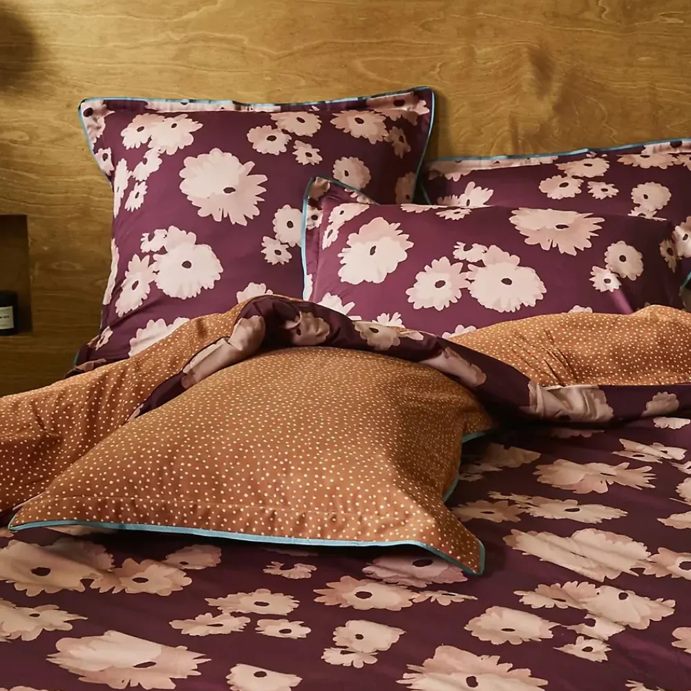 Linnea Housse de couette 140x200 cm satin de coton COUP DE FOUDRE Prune/caramel* Housse De Couette