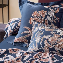 Linnea Housse de couette 260x240 cm satin de coton BOTANIC bleu Nuit* Housse De Couette