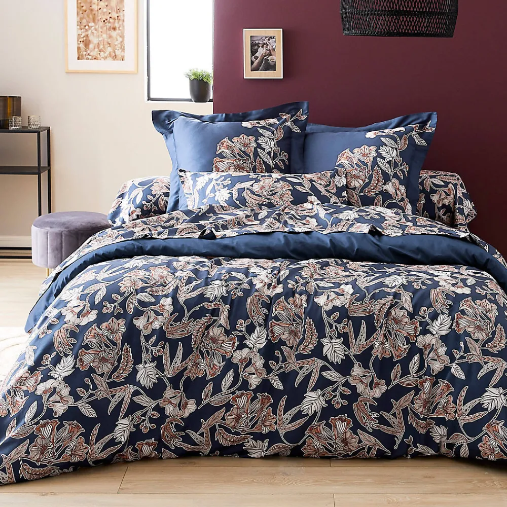 Linnea Housse de couette 260x240 cm satin de coton BOTANIC bleu Nuit* Housse De Couette