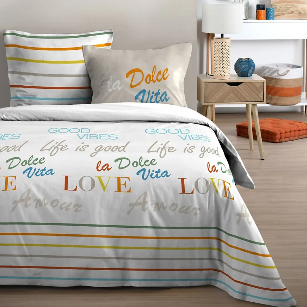 STOF Housse de couette 240x220 DOLCE VITA + 2 taies coton 57 fils* Housse De Couette