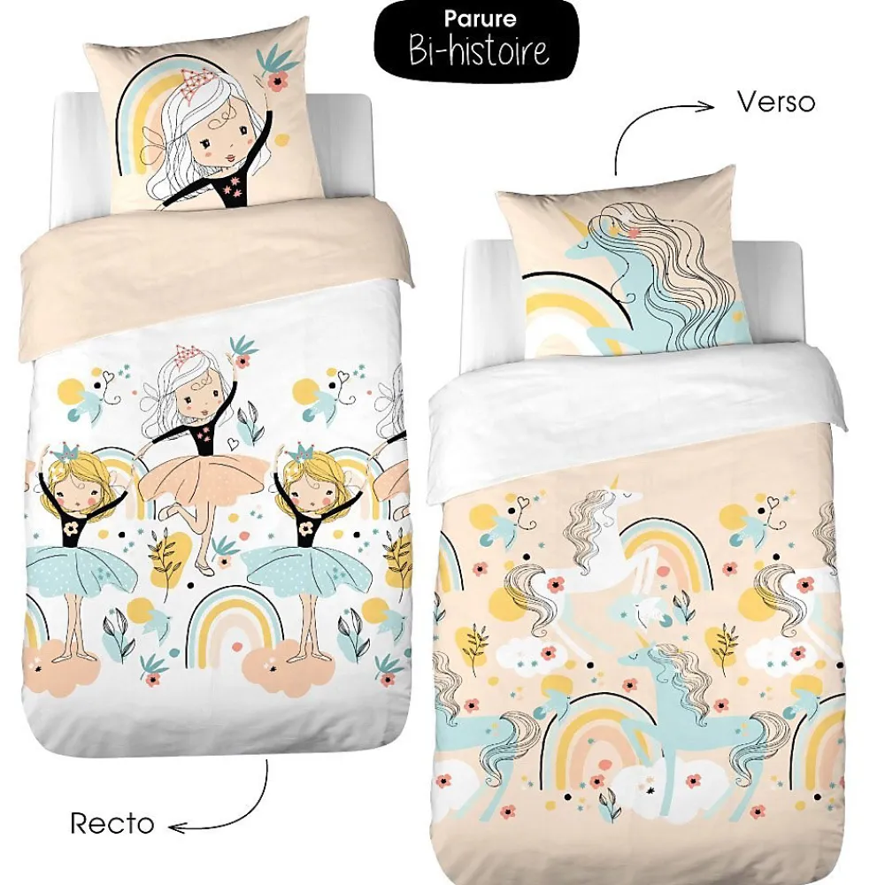 Housse de couette 140x200 Lola + taie polycoton>Cote Deco
