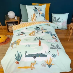 Housse de couette 140x200 réversible + 1 taie JUNGLE MANIA>Cote Deco Sale