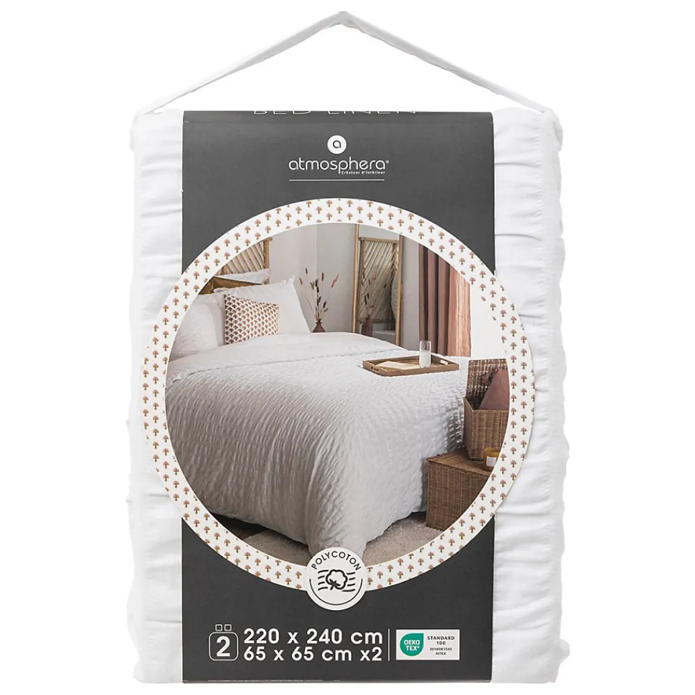Housse de couette 240x220 Seersuck + 2 taies polycoton>Atmosphera Créateur D'Intérieur Outlet