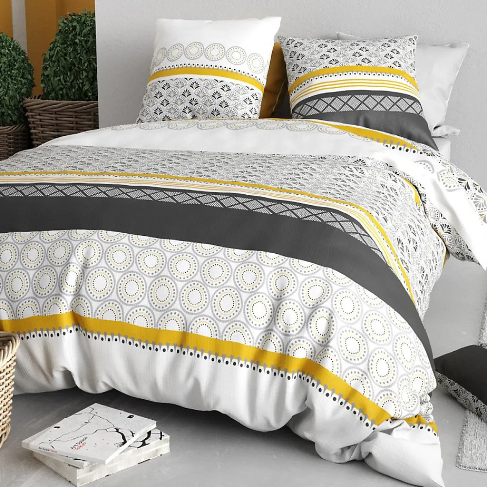 Atelier Du Coton Housse de couette 260x240 SPIRA + 2 taies coton 57 fils* Housse De Couette
