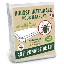 Housse intégrale matelas - Anti-Punaise de lit - Fermeture à glissière - Sans traitement chimique - Ep. Jusqu'à 25 cm>Sweetnight Best