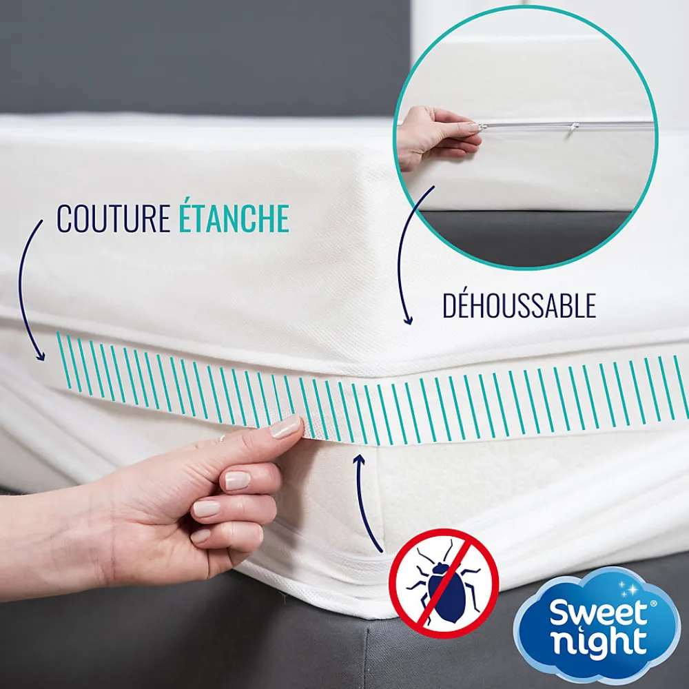 Housse intégrale matelas - Anti-Punaise de lit - Fermeture à glissière - Sans traitement chimique - Ep. jusqu'à 30 cm>Sweetnight Clearance