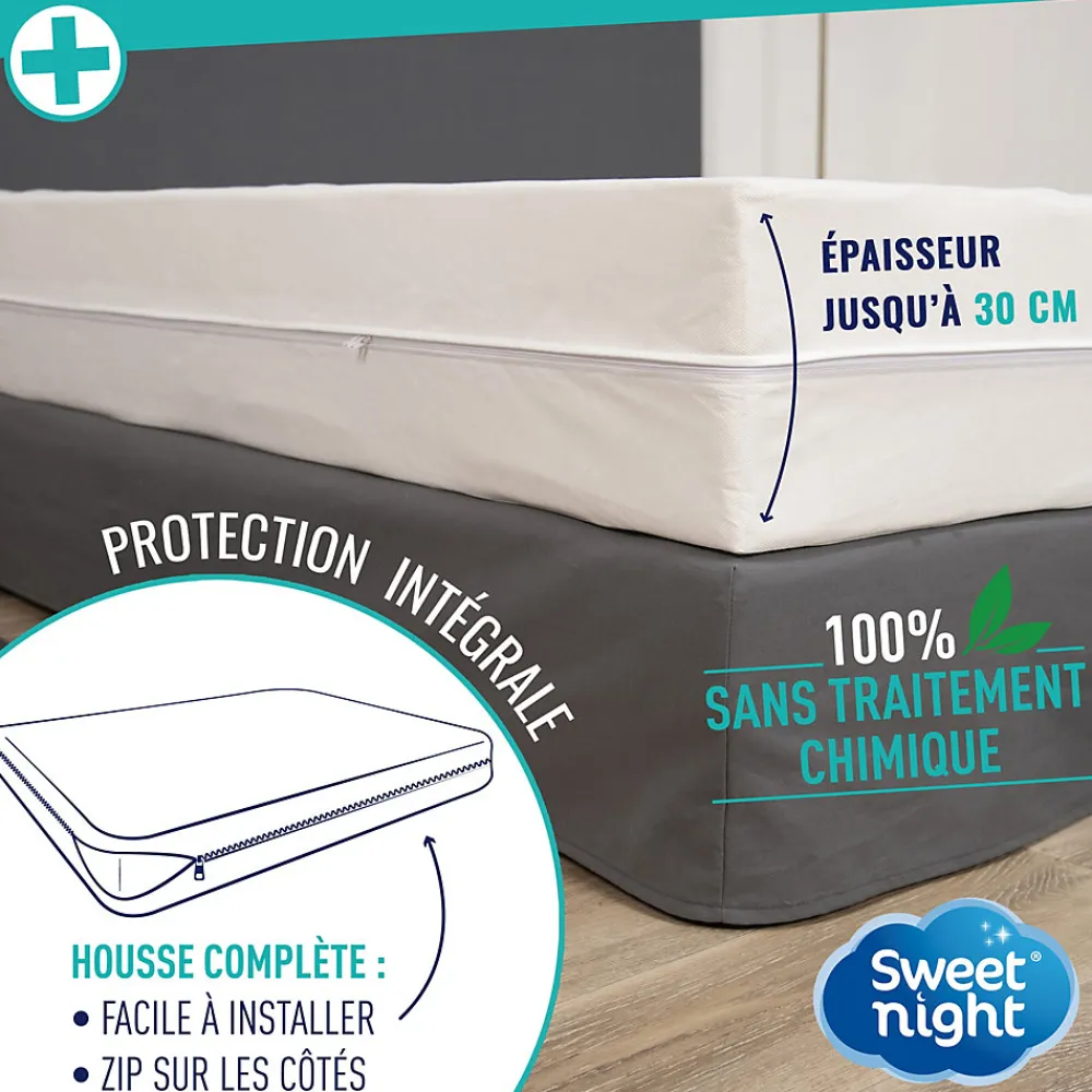 Housse intégrale matelas - Anti-Punaise de lit - Fermeture à glissière - Sans traitement chimique - Ep. jusqu'à 30 cm>Sweetnight Clearance