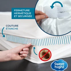 Housse intégrale matelas imperméable - Anti-Punaise de lit et Anti-acariens - Sans traitement chimique - Ep. jusqu'à 25 cm><noscript><img width=
