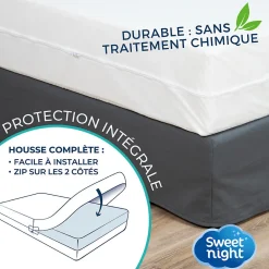 Housse intégrale matelas imperméable - Anti-Punaise de lit et Anti-acariens - Sans traitement chimique - Ep. jusqu'à 25 cm><noscript><img width=