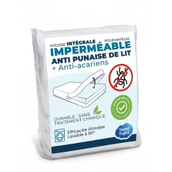 Housse intégrale matelas imperméable - Anti-Punaise de lit et Anti-acariens - Sans traitement chimique - Ep. jusqu'à 30 cm>Sweetnight