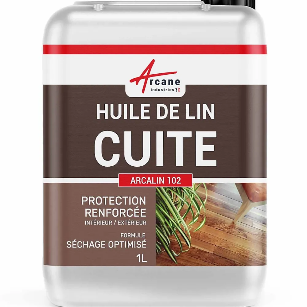 Arcane Industries Huile de lin cuite pour entretien des bois, parquets, meubles, terrasse, pierres naturelles - 1 L -* Huile De Lin