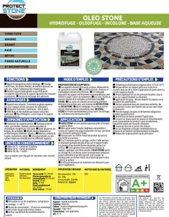 Protect stone Hydrofuge Travertin & Terrasse - Imperméabilisant Oléofuge Pierre Naturelle, Béton Protection Longue Durée Int/Ext 1L (20m²)* Nettoyant Et Entretien Pour Sol
