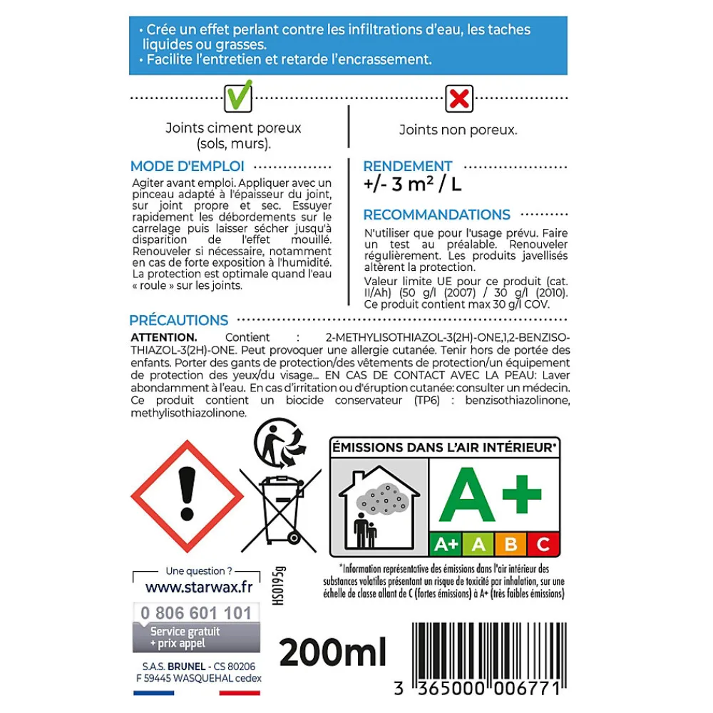 Imperméabilisant joints de carrelage 200ml>Starwax Best