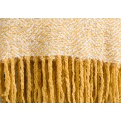 Jeté de canapé à motif chevrons Toby 170x130 cm Jaune et blanc><noscript><img width=