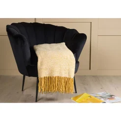 Jeté de canapé à motif chevrons Toby 170x130 cm Jaune et blanc><noscript><img width=