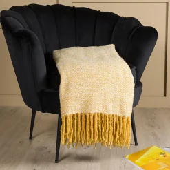 Jeté de canapé à motif chevrons Toby 170x130 cm Jaune et blanc><noscript><img width=